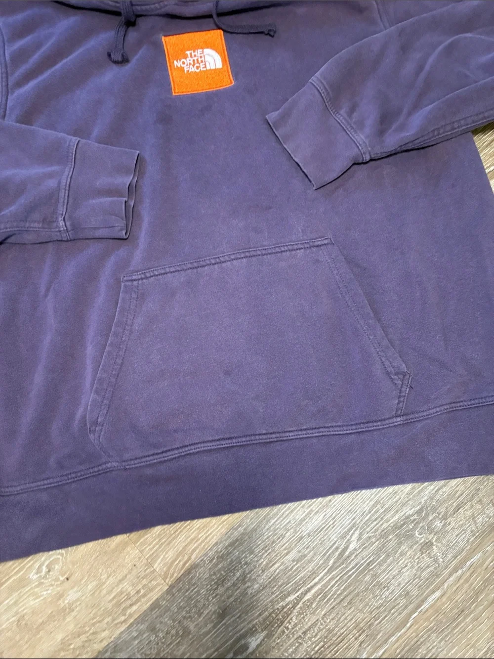 The North Face Men's Purple Crewneck Hoodie with Orange Logo Patch